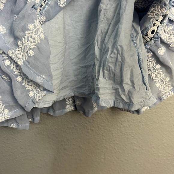 Orange Creek LA Embroidered Babydoll Prairie Blouse Cottagecore Blue White Sz Sm - Picture 4 of 11